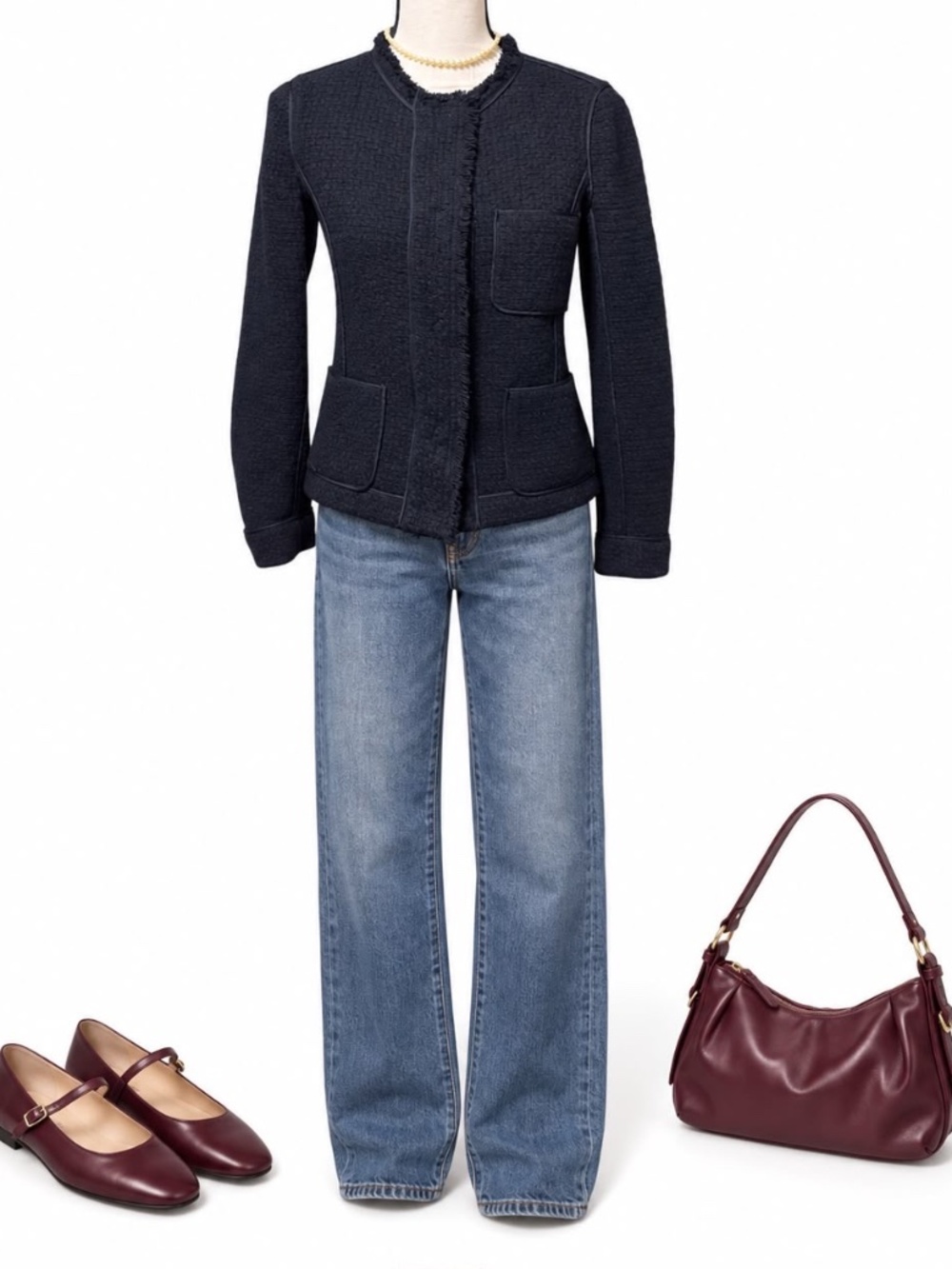 Vince Navy Tweed Fringe Trim Jacket Size 4
